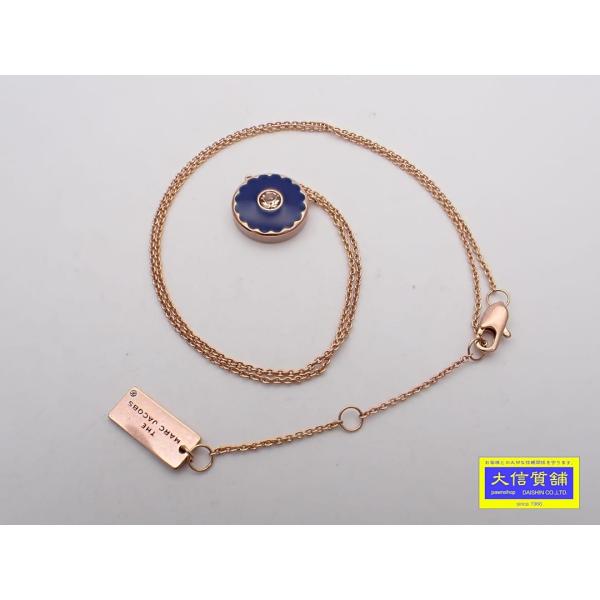 MARC JACOBS マークジェイコブス ロゴ ペンダント ネックレス GP ピンクゴールド ピンクｘネイビー 5.03g 中古B+ 【送料無料】 C-9576