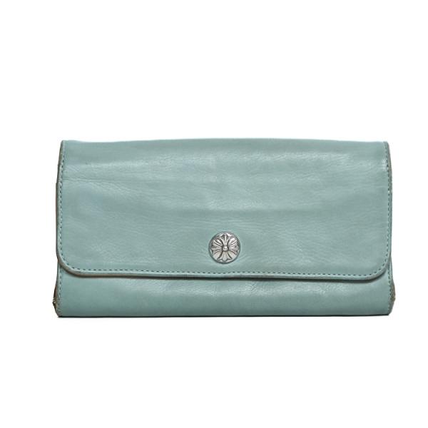 CHROME HEARTS クロムハーツ 水色 レザー 長財布 フラワーモチーフ