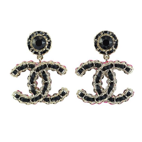 お値下げしました♫　CHANEL シャネル　ブラック ストーン付きピアス 中古】シャネル ピアス ココマーク ラインストーン レザー B23B 2023年