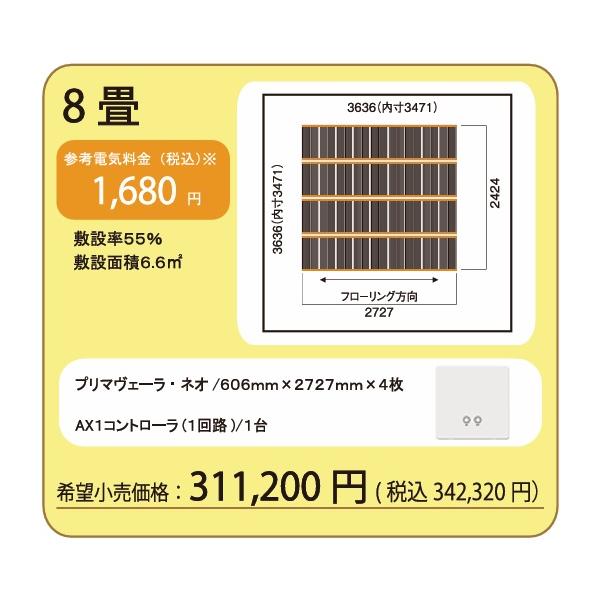 アルシステム 電気式床暖房システム　プリマヴェーラ・ネオ　8畳間向けセット　敷設面積6.6m2　リモコン付き　送料無料