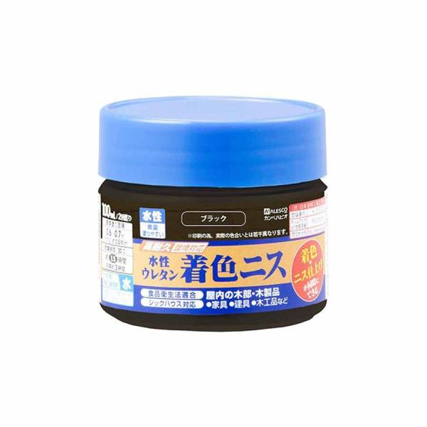 他サイト： カンペハピオ(Kanpe Hapio) 水性ウレタン着色ニス 100ml ブラック　高耐久 木部用 高性能ウレタン樹脂塗料 ツヤ仕上げの商品画像