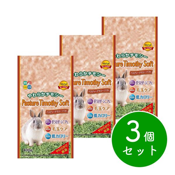 他サイト： 【在庫有・即納】ハイペット パスチャーチモシー・ソフト 400g×3個セット 牧草 ウサギ うさぎ 低カロリー シニア 毛玉ケア モルモット 小動物の商品画像