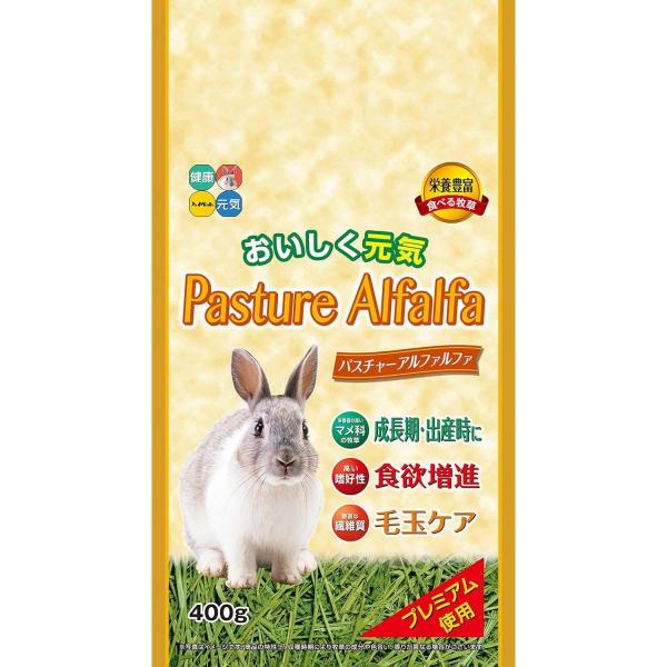 他サイト： 【在庫有・即納】ハイペット パスチャーアルファルファ 400g 牧草 ウサギ うさぎ 食欲増進 毛玉ケア モルモット 小動物の商品画像