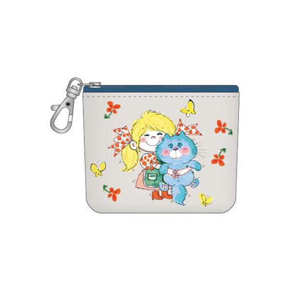 水森亜土 プチポーチ グレー カニカン付 小物入れ リップ キャンディ 女の子 レトロ かわいい スクエア [01] 〔メール便対象〕