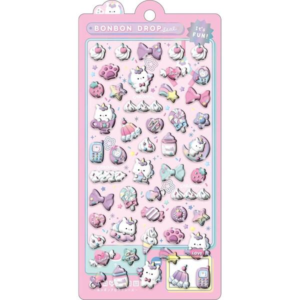 ボンボンドロップシール ゆにこんボンボン ユニコーン リボン 立体