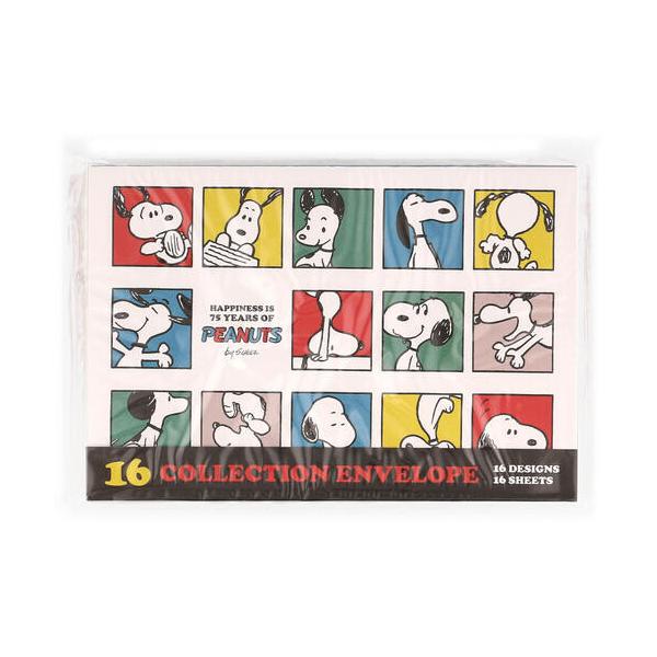 スヌーピー 75 YEARS OF PEANUTS 封筒セット 16柄 シール付 手紙 L判