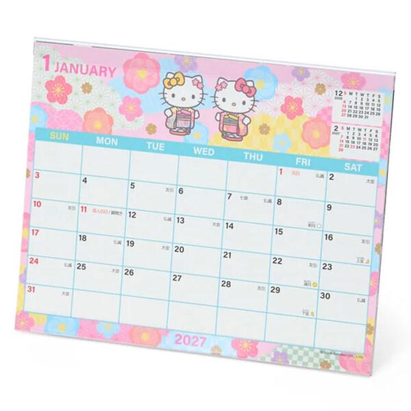 【2027年版】 カレンダー 卓上 ハローキティ 1月始まり 日曜 六曜 書き込み シート シール付 かわいい サンリオ [01] 〔メール便対象〕