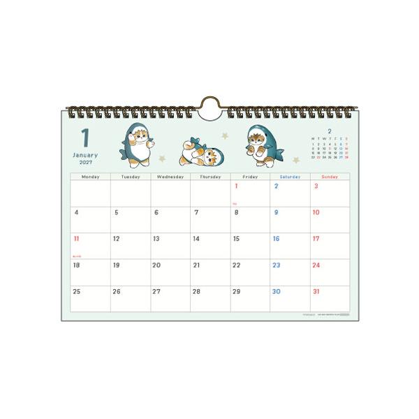 【2027年版】 カレンダー 壁掛け 1月始まり 月曜始まり 書き込み シンプル 横型 モフサンド かわいい サンスター文具 [01]