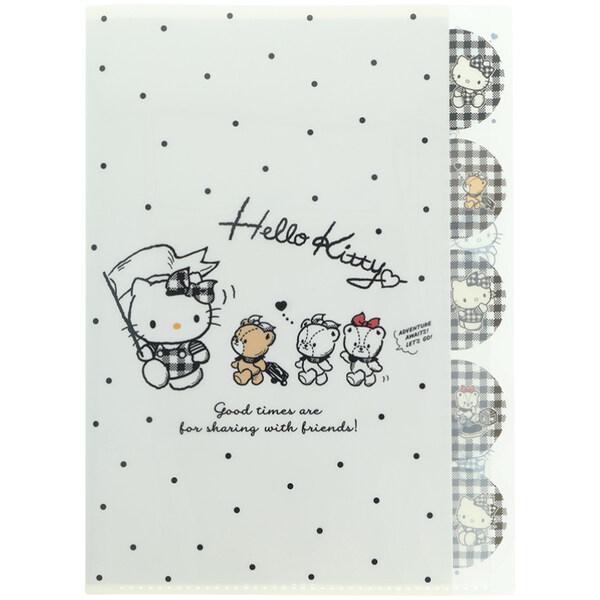 ハローキティ ダイカットクリアファイル 5ポケット A4 ブラック チェック タイニーチャム かわいい サンスター文具 [01] 〔メール便対象〕