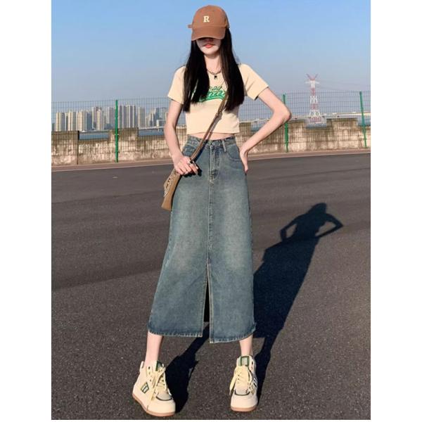 デニムスカート レディース キレカジバックスリットデニムスカート デニム 女性 デニム生地 おしゃれ かわいい 無地  ヴィンテージ風 ベルトループ 春 夏 秋