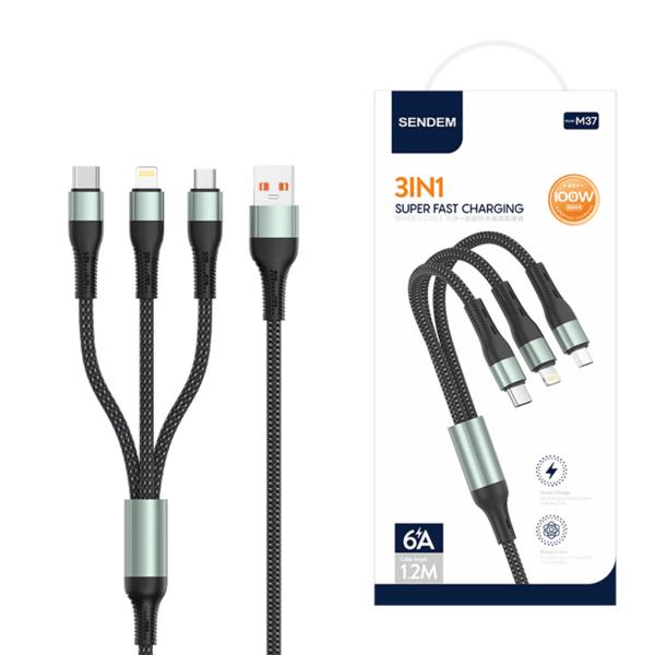 3in1 6A 充電器ケーブル USBケーブル iPhoneケーブル Type-cケーブル Microケーブル 急速充電 ケーブル micro usb type−c 1.2m Android 充電ケーブル