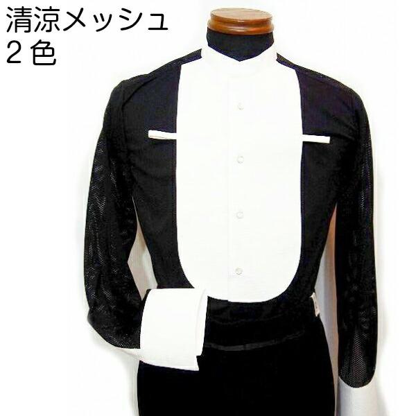 社交ダンス★新品★メンズシャツ★ラテン★イカ胸★黒M 東京トリキン 涼感メッシュ襟付きイカ胸シャツ TK9010 ブラック