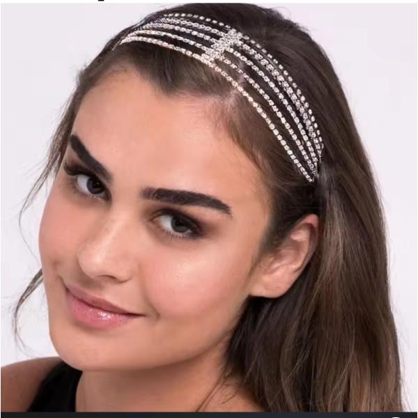 ベリーダンス衣装 ヘアバンド シルバー色 フリンジ 多層 ダイヤモンド装飾 弾性 レディース 舞台・発表会・結婚披露宴用