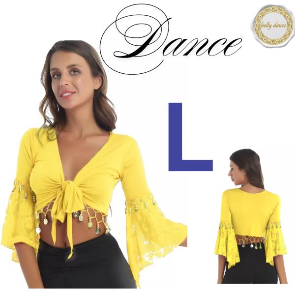 ジプシースタイルを強調した、コイン装飾付きベリーダンストップスです。動くたびに揺れるコインが視線を集め、ステージ映えするデザイン。レース素材の半袖トップスで、ダンス中も動きやすく、パフォーマンスに適しています。ベリーダンスはもちろん、ラテン...