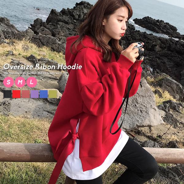 Shoowtime パーカー レディース サイドリボン オーバーサイズ