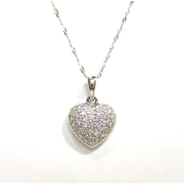 綺麗！輝き天然ダイヤモンド0.10ct ハート k14WGペンダント 美品！