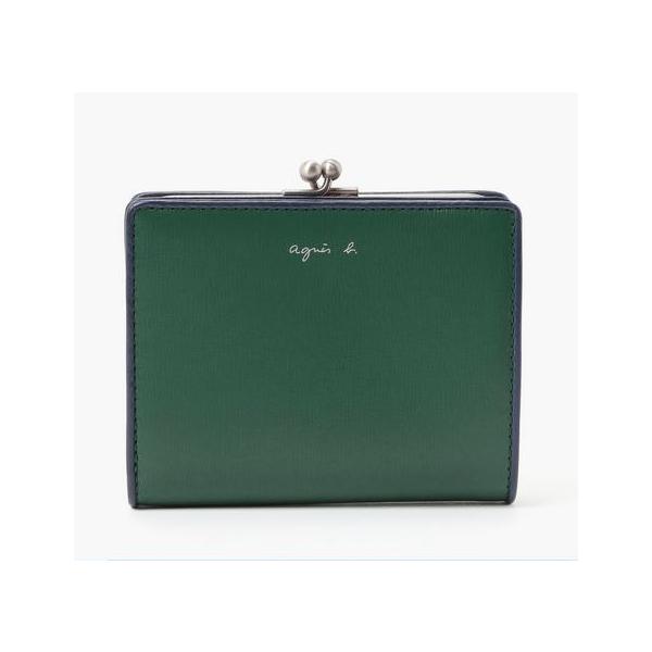 アニエスべー　がま口　財布　長財布　緑　未使用 長財布 ロングウォレット がま口 レザー ロゴ プリント 緑