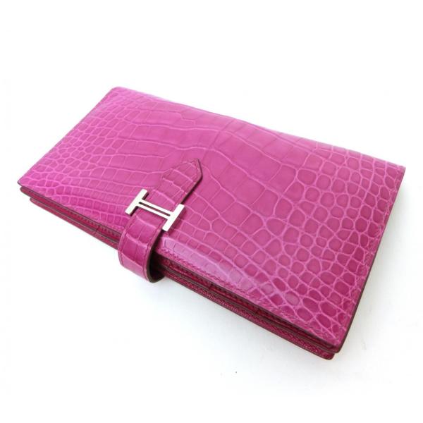 【広尾店】エルメス HERMES ベアンスフレ 長財布 クロコダイル アリゲーター ローズシェヘラザード G金具 C刻印(2018年製) 【18949】 dandelion-onlineshop_03bkh075-4116