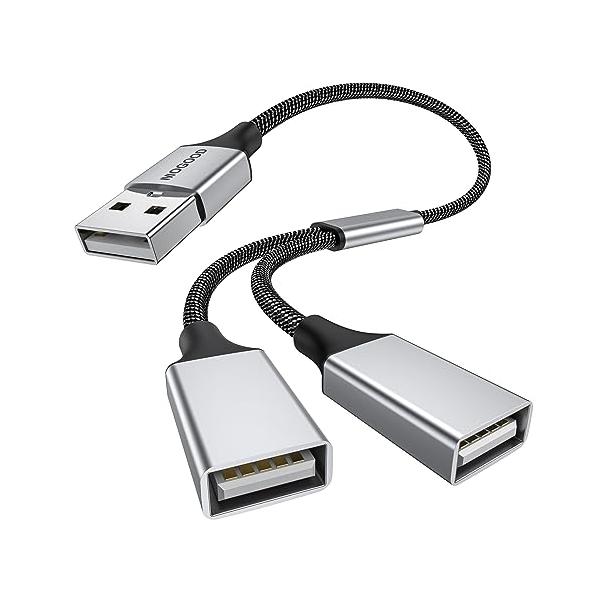 MOGOOD USB分岐器 USB分岐器1進2出アダプタ 充電/データ伝送のためのダブルUSB 2.0電源ケーブル 拡張ダブルUSBポート 拡張ハブノートパソコン/Mac/自