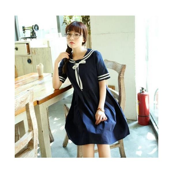 2枚送料無料 春夏セーラーワンピース レディース少女 マリンセーラー服 海軍風 綿麻 ロリータ Aライン リボンコスチューム 白 紺 Buyee Buyee Japanese Proxy Service Buy From Japan Bot Online