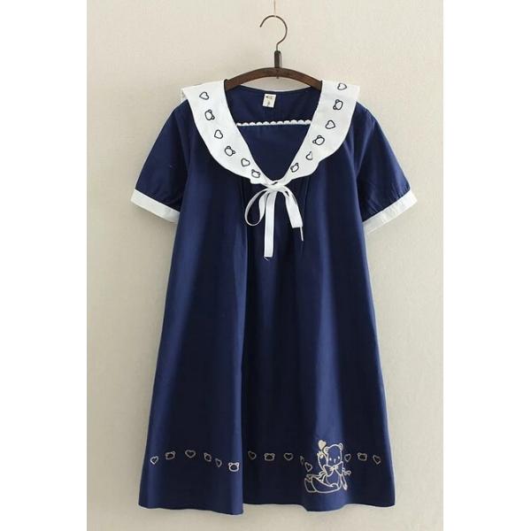 2枚送料無料 新品ワンピース 半袖 可愛い ゆったり セーラーワンピース セーラー服 ハーツ熊ちゃん刺繍 セーラー襟 キュート プレゼント 清純 Buyee Servicio De Proxy Japones Buyee Compra En Japon