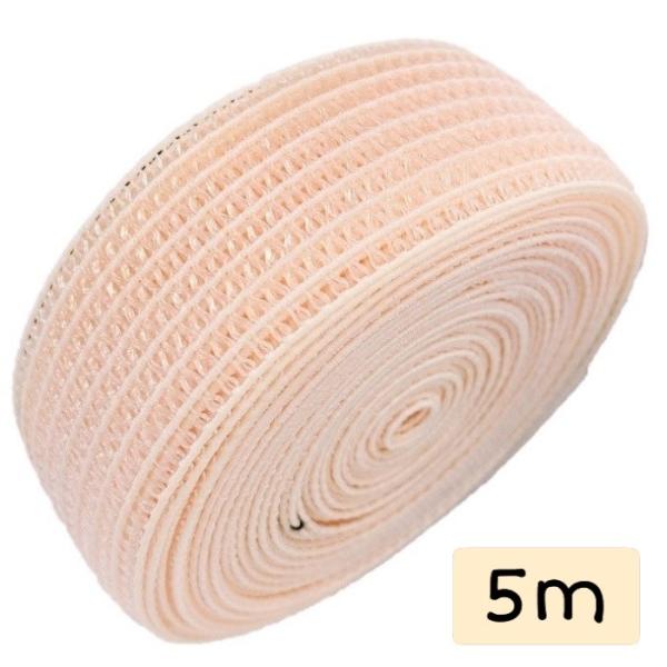 トウシューズのかかと用に使用する、シャーリングゴム（ネットゴム）のお得な5メートル巻幅は、約2.4cm50cm（約1足）に比べてだいぶお得になっています！シャーリングタイプなので、目立ちにくくなっています。色は定番のユーロピンクカラークロス...