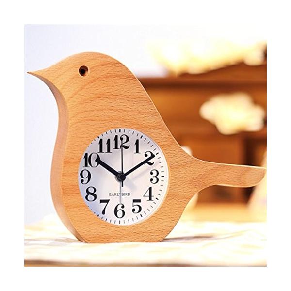 Sgfy 時計 可愛い 目覚まし インテリア 静かなスイープセコンド 5 好評 象の形と鳥の形 木製 天然木製置き時計 子供 学生 通勤