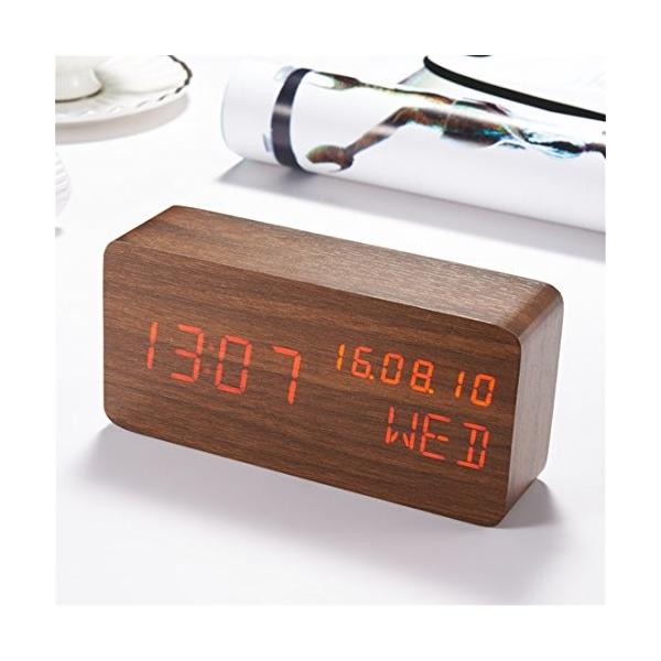 Roseflower置き時計 ナチュラル風 インテリア オシャレ デジタル アラーム Led 温度表示 目覚まし時計 贈り物 音声感知 大音量 カレンダー付