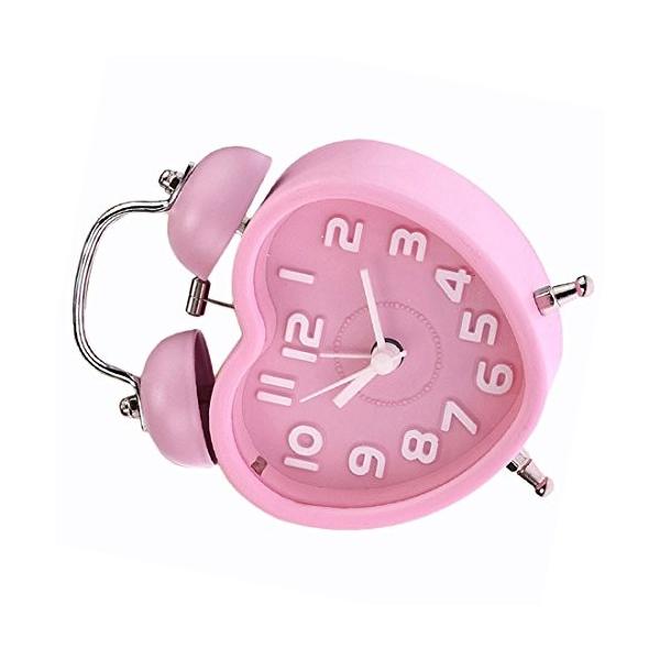 かわいい小さなダブルベル夜ライト子供ミニクォーツ目覚まし時計ハート Pink 直輸入品激安