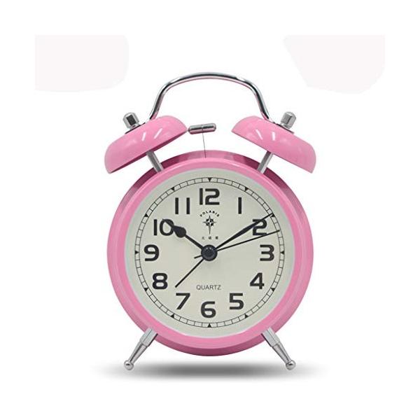 爆安 レトロ4 5 ツインベルの目覚まし時計 サイレントナイトライト 学生の子供のベッドサイドクロック 小さなピンクの時計