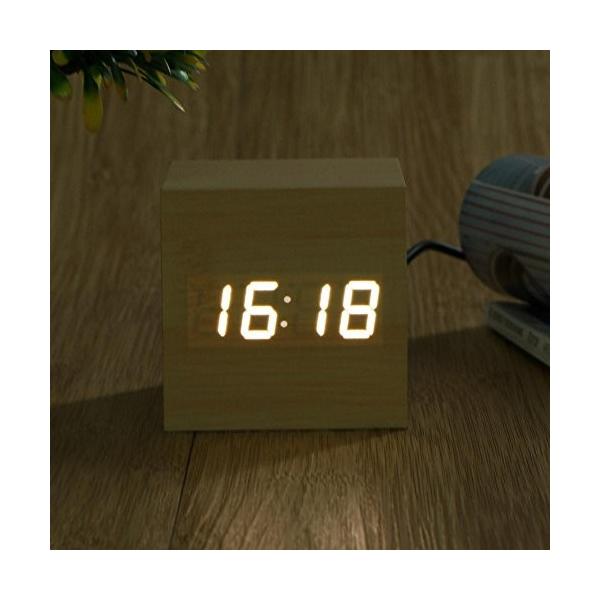 Hillrong 置き時計 目覚し時計 デジタル時計 おしゃれ 木目調 Led 温度 賜物 シンプル インテリア アラーム時計 卓上 日付 アラーム