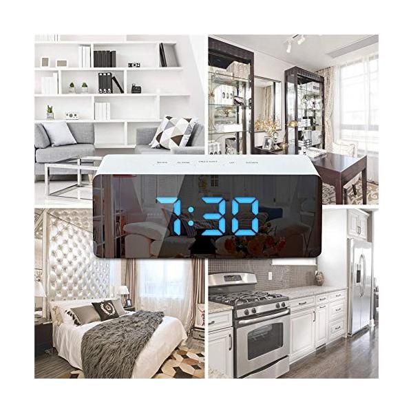 Deerbird デジタルled目覚まし時計2調整可能な画面の明るさメイクアップミラースヌーズ温度表示矩形テーブルクロックにとって家の装飾 ブルー 評判
