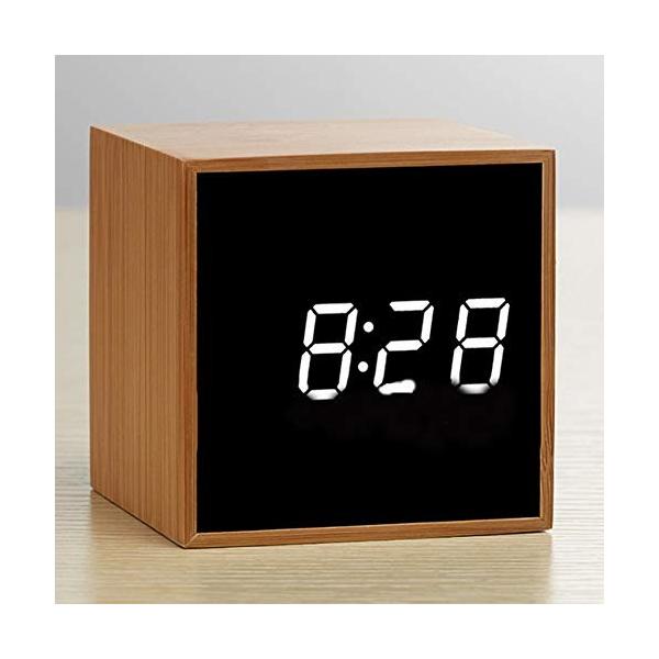 デジタル目覚まし時計 音声 木製 多機能 な 目覚まし時計 R 限定タイムセール 正方形キューブ 夜の光 日 温度