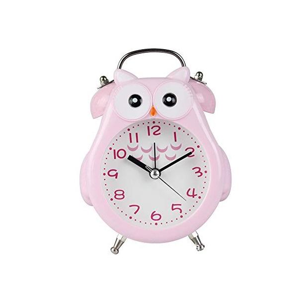 クロック 目覚まし時計 置き時計 かわいい 小型 アナログ 子供 フクロウ柄 プレゼント ピンク の 学生 新作 誕生日