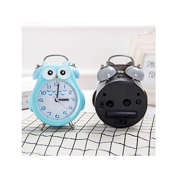 目覚まし時計 置時計 小型 クロック かわいい アナログ 子供 学生 誕生日 の プレゼント フクロウ柄 ブルー