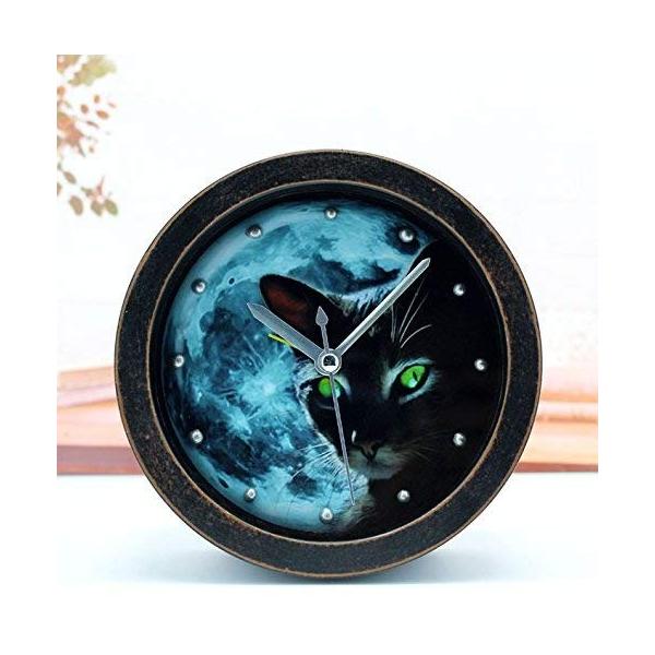 Yzueyt 1ピースレトロラウンド黒猫ウッドギフト目覚まし時計家の装飾ユニークな目覚まし時計 驚きの値段で