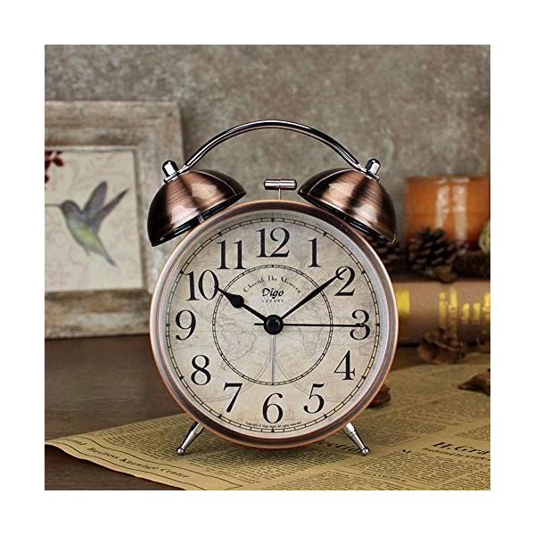 目覚まし時計ベッドサイド電源 目覚まし時計レトロ 開店祝い レトロサイレントポインタークロック ホーム ベッドサイドナイトライト ホーンダブル リング目覚まし時計