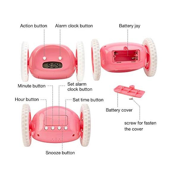 Yigo クロック 置き時計 デジタル 受注生産品 目覚まし時計 おしゃれ 大音量 光 スヌーズ 走る 多機能 電池式 ローラー Led 黒 移動する 面白い