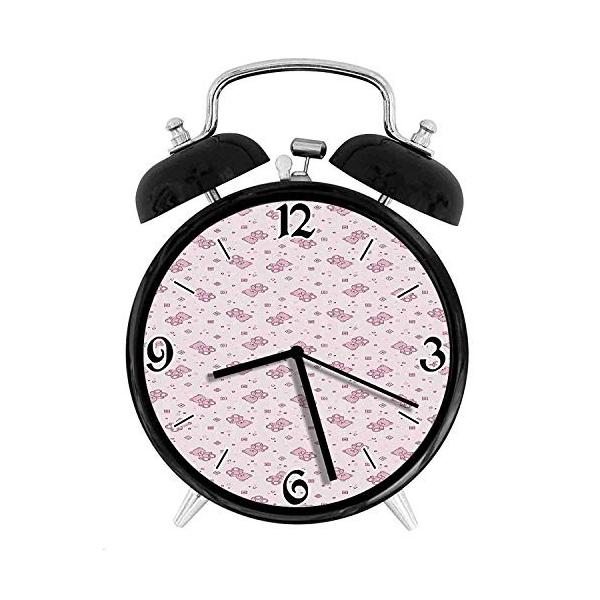 正方形の心と咲く花のテディベアパステルカラーのイラストレトロなスタイルのスタイリッシュな目覚まし時計 直径9 5 Cm 春夏新作