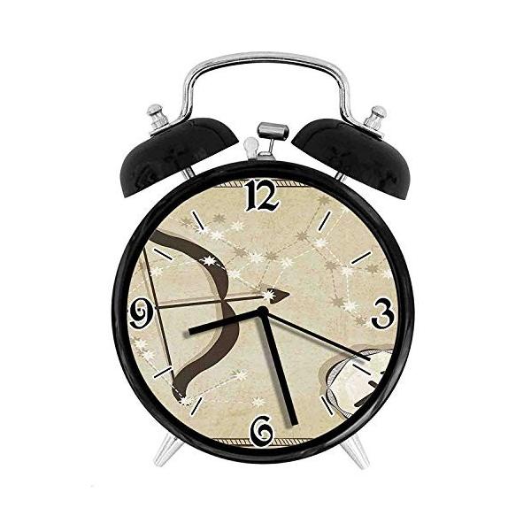 本物 210star 弓と矢のシルエットと手描きの星座レトロで個性あふれる 家やオフィス用の大きなウェイクアップの目覚まし時計