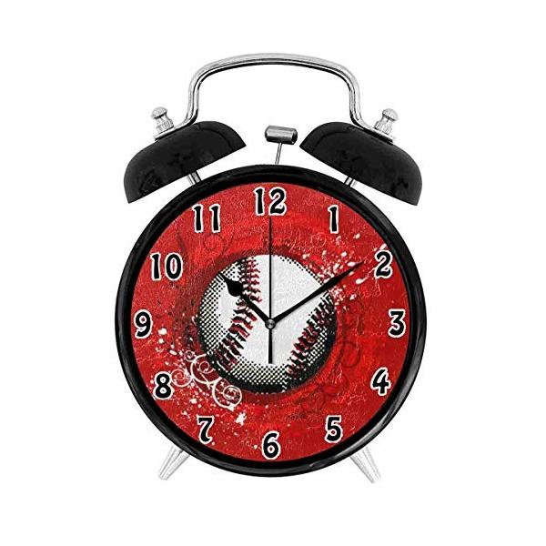 寝室 リビングルーム オフィスデコレーション連続秒針目覚まし時計 かっこいいのパーソナリティファッション目覚まし時計 テーマは野球 赤い 送料無料 当日発送可能