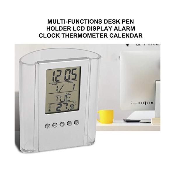 評判 多機能デスクペンホルダーlcdディスプレイの目覚まし時計温度計カレンダー
