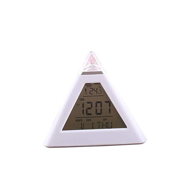 Cozyswan ギフト プレゼント ご褒美 ピラミッドスタイル目覚まし時計 デジタル 変色led 電池式 温度計 カレンダー 小型 オフィス 三角形 自宅 多機能 おしゃれ