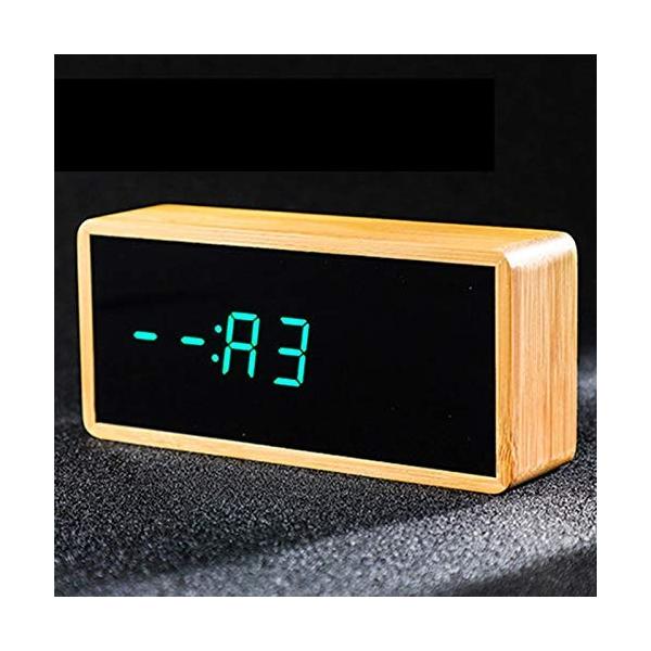 Cuhawudba 竹木製ミラー目覚まし時計 送料込 温度音声のコントロール デスクトップのクロック 電子ledクロック デジタルの時計 グリーン番号