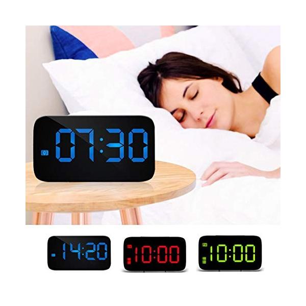 ポータブルサイズled目覚まし時計デジタルledディスプレイ音声制御電気スヌーズナイトバックライトデスクトップ