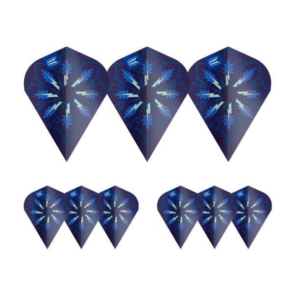 ■商品仕様スペックデータ形状：ヴェイパーSサイズ(約)：H35mm×W26mm内容量：3set(9個)■商品説明フィル・テイラー選手モデルのバレル「POWER 9FIVE Gx2」に付属されているフライトデザイン。大胆なブルーのデザインに、...