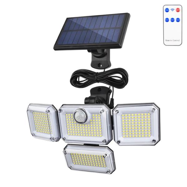 ソーラーライト  パネル分離式 333LED 4面 センサーライト 人感 常時点灯 5M 広角 屋外 防雨型 防犯