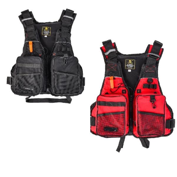 軽量なので釣りをする際には荷物など多くても重く感じない、笛付きなのでいざ危険を感じた時に助けを求められる。浮力材は中に入ってますので、海に落ちても浮きます。材質：オックスフォード製　材質の特徴は丈夫で長持ち、濡れてもすぐに乾きます。撮影、釣...