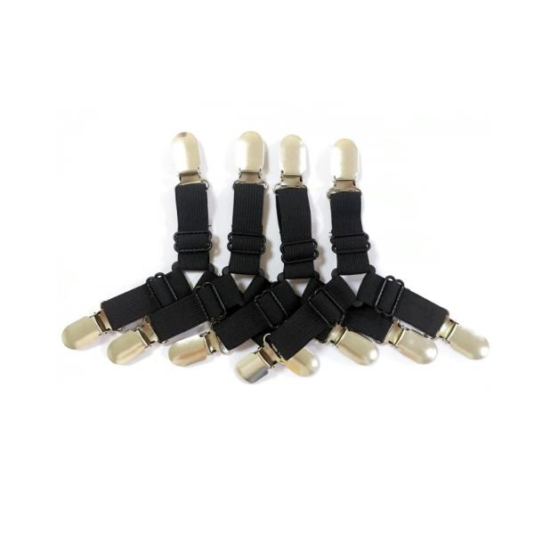 シーツの乱れを防ぎ、清潔感を保持する必須アイテムベッドシーツの四隅を裏側からしっかり固定、ズレを防止！伸縮シーツ固定ゴムバンド４本セット強度重視の金属製強力クリップ＆噛み合わせ部分はシーツ素材を傷めにくい樹脂製素材。長さ調節が可能なので様々...