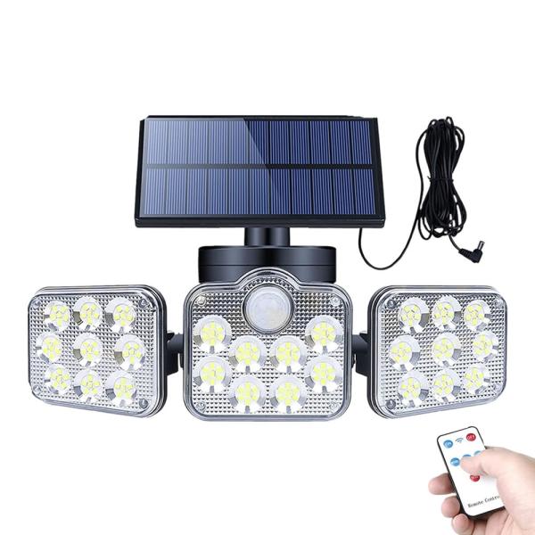 電気代 0円 取付け簡単 164LED 3灯 センサーライト ソーラー 人感  5Mコード 超広角 屋外 玄関 駐車場 防雨型 防犯 el-satolight164